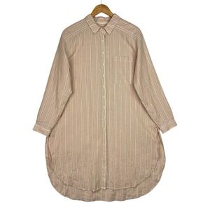 Anthropologie Striped Button Front Tunic Shirt Dress Cotton Long Sleeve Sz M NWT
